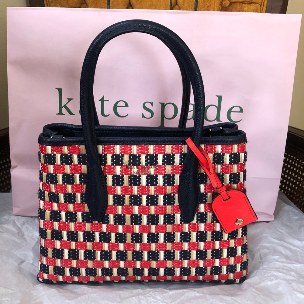 Kate Spade top zip Eva straw satchel